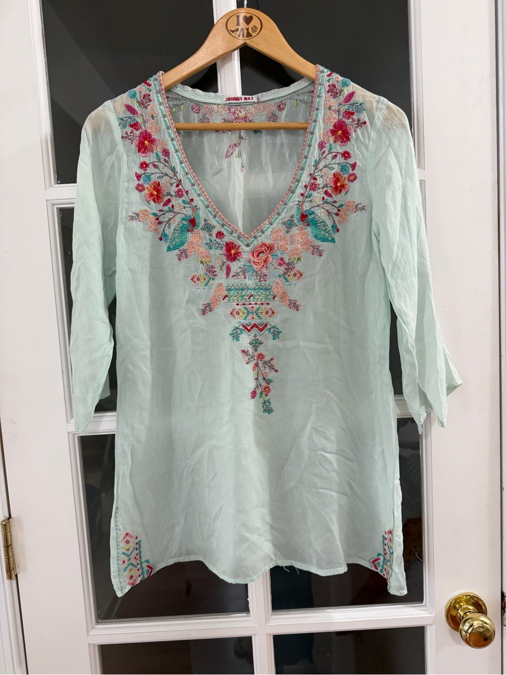 Johnny Was Embroidered Blouse - Size XS - light blue